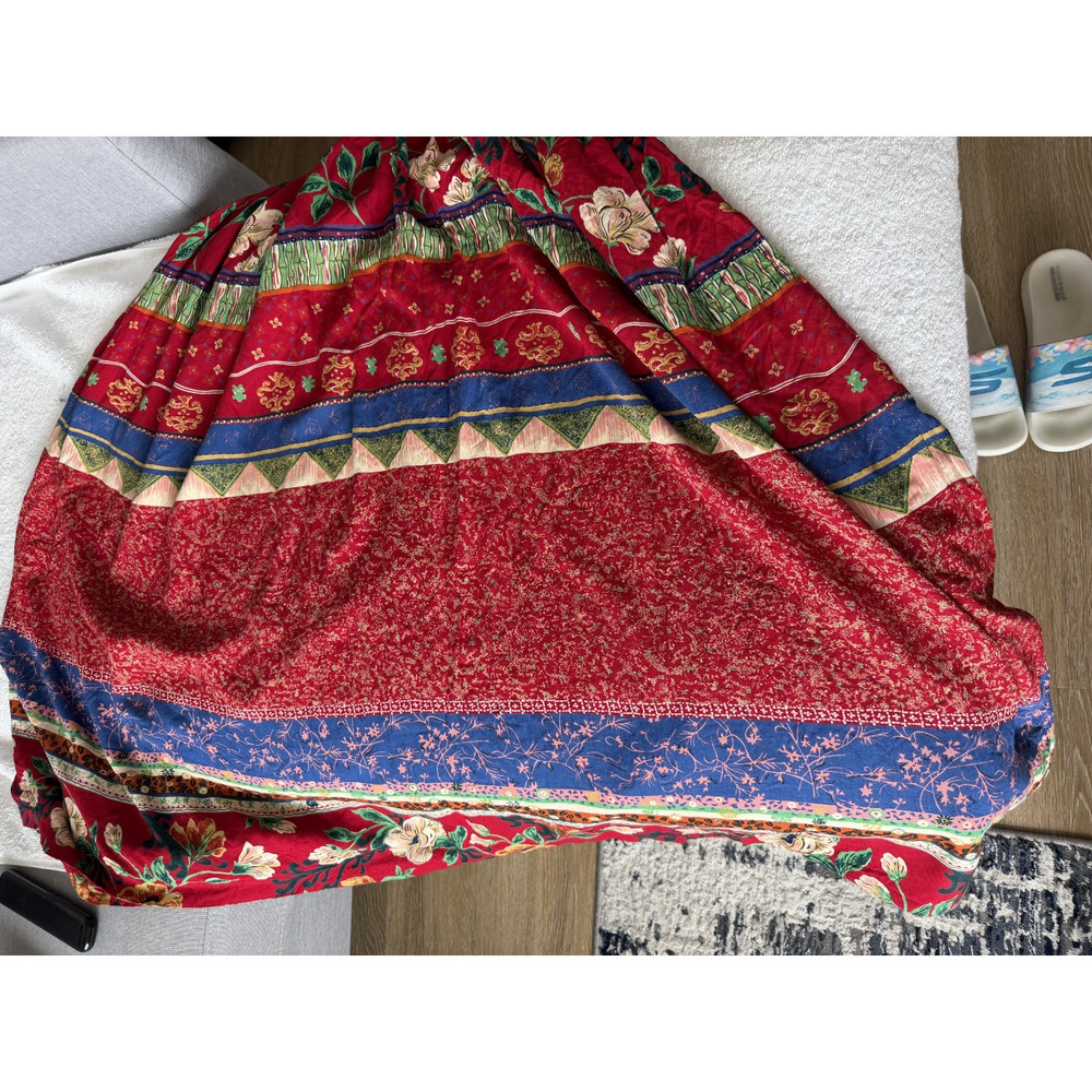 Vintage Red Blue Floral Maxi Skirt Womens large Boho Striped Rayon Cottagecore - Picture 9 of 9
